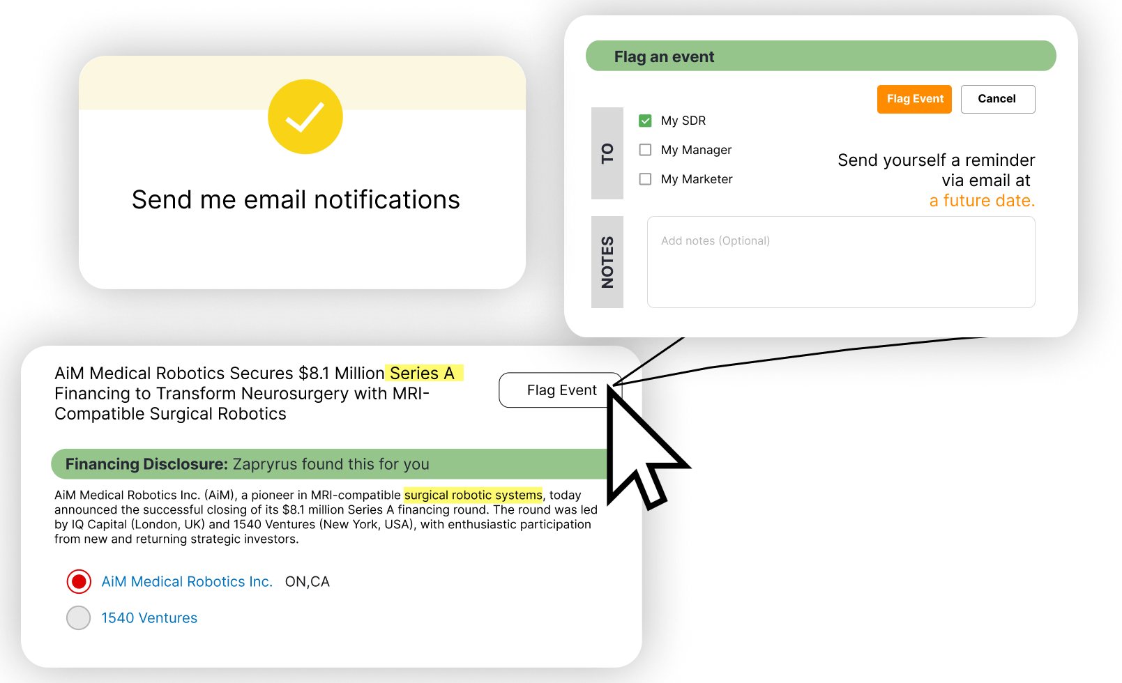 send sales triggers to teammates and flag events